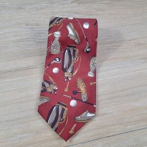Claybrooke Mens Burgundy Silk Golf Theme Novelty Tie Made in USA